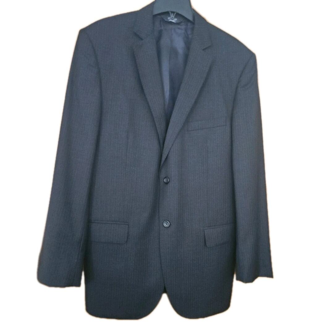 Pronto Uomo Platinum Blazer Mens Sz 44Long Gray White/Red Thin Stripes 100% Wool